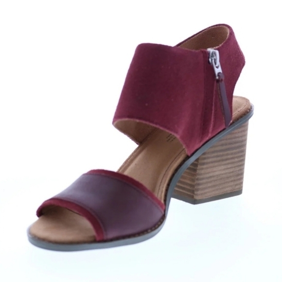 TOMS Majorca Block Heel Peep Toe Sandals Women’s 10 Oxblood Leather - Picture 3 of 15